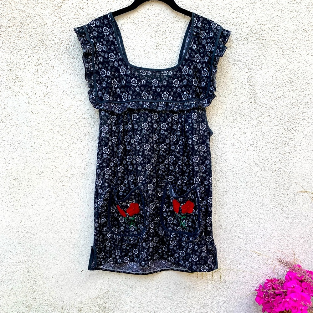Vintage 70s Rose Ruffle Tunic Dress size XL